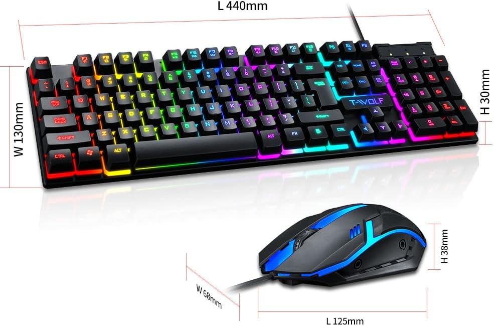 Black Gaming Keyboard and Mouse Set - Wired Keyboard QWERTY