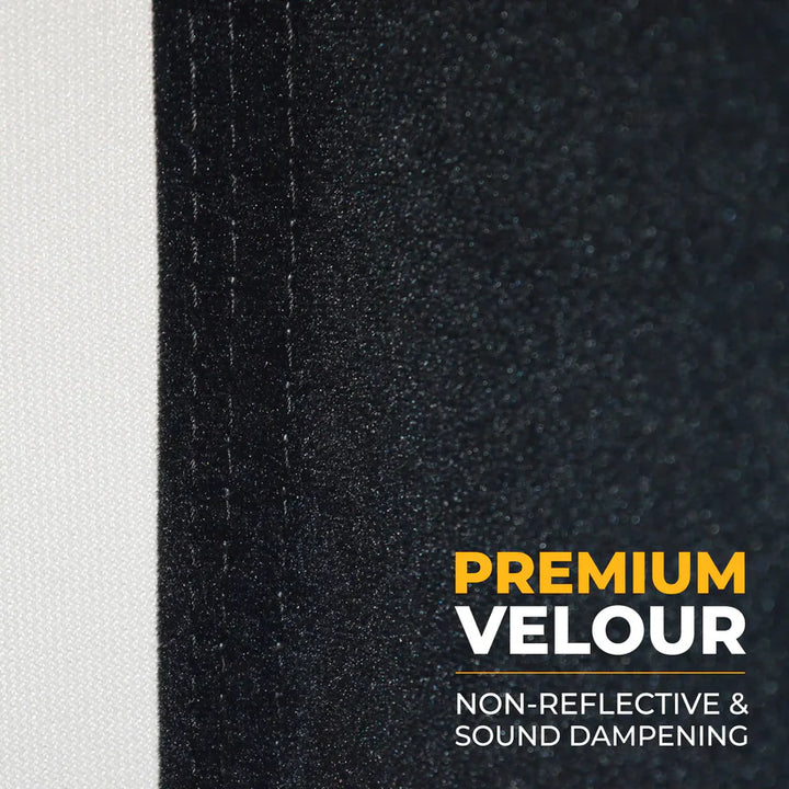 Premium black velour wall and ceiling fabric – non-reflective, sound-absorbing finish for professional golf simulator.