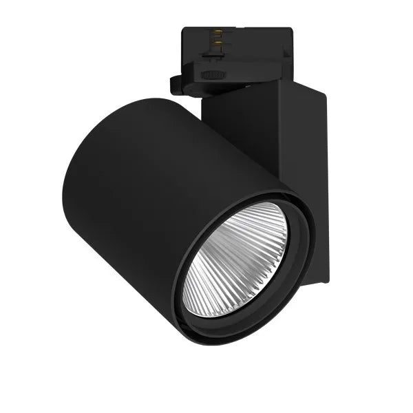 Black LTS Jett-T LED track spotlight with medium flood beam, 46 W, 4000 K, CRI 90, professional lighting for retail and display applications.