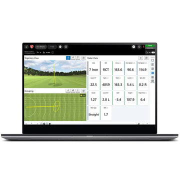Detailed golf shot data and radar tracking interface on laptop using FlightScope Mevo Gen2 – Golf & Greens