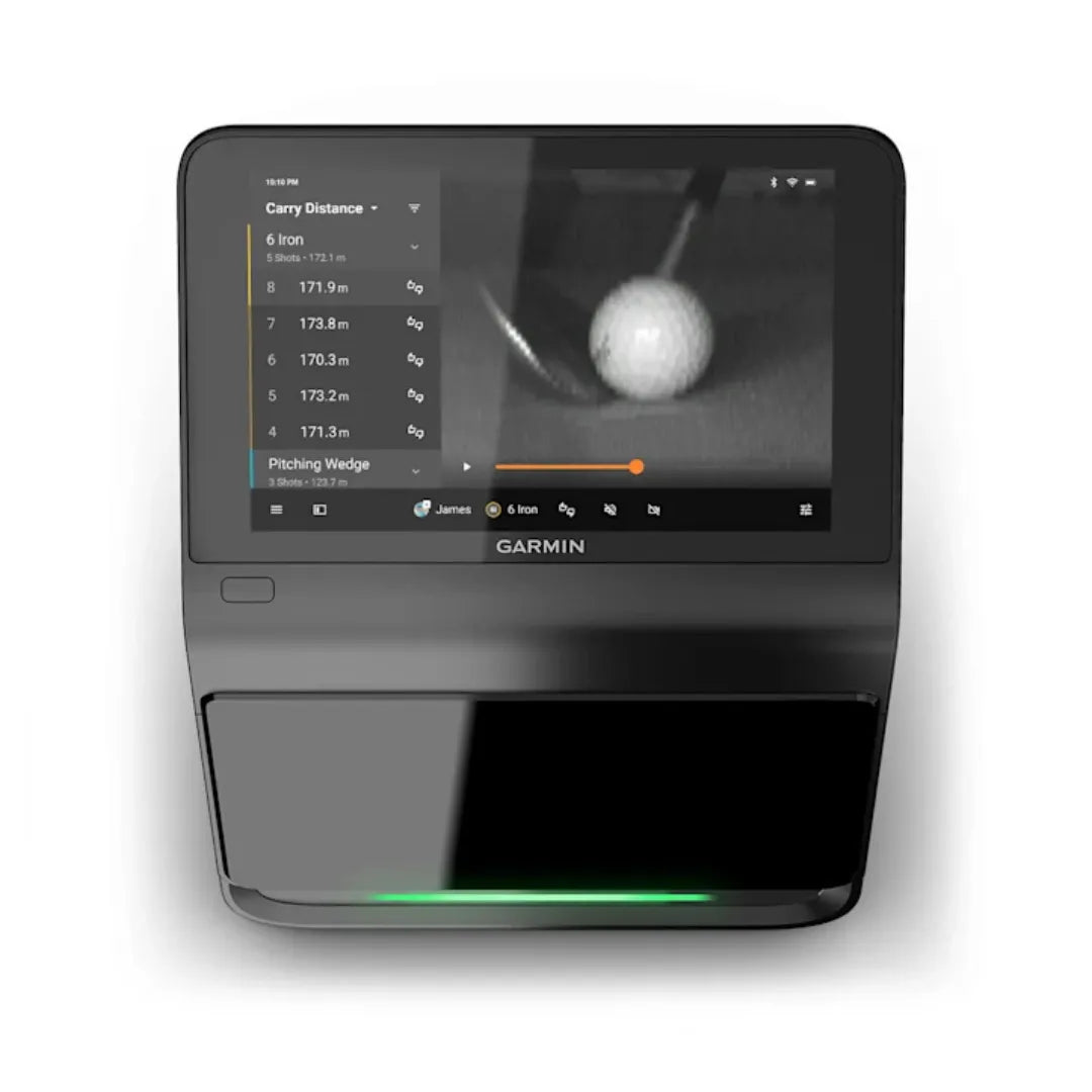 Touchscreen simulator showing shot metrics