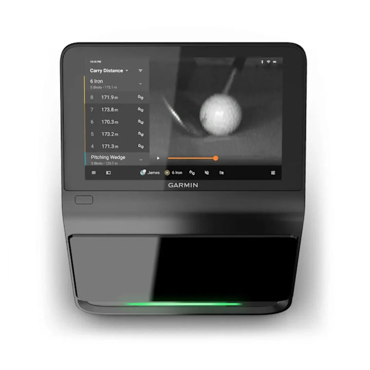Touchscreen simulator showing shot metrics