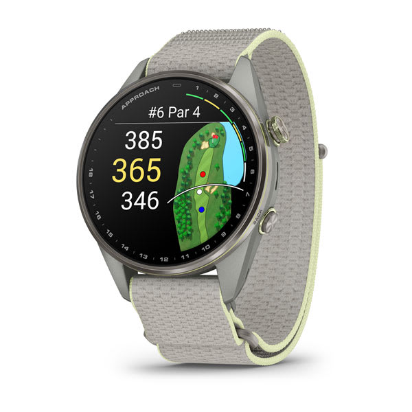 Garmin Approach S72 47 mm Silver Citron GPS golf watch, official front image 