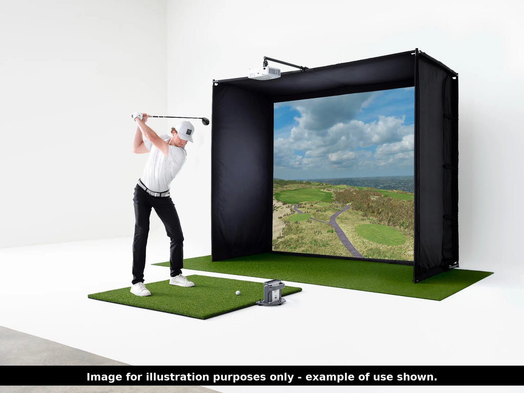 golf simulator putting green with illustration of use