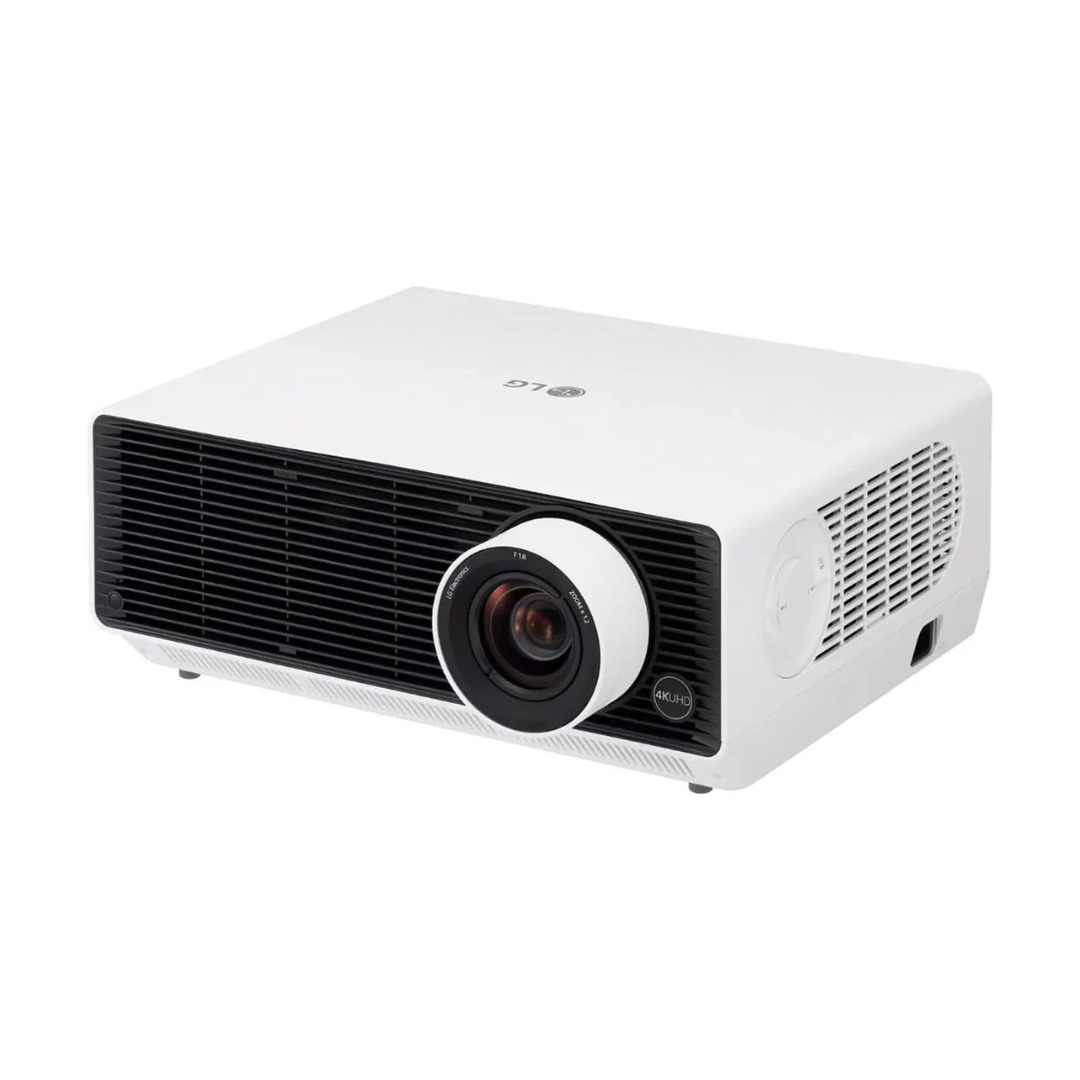 LG ProBeam BU53RG 4K laser projector, angled front view with lens — ideal for golf simulator bays
