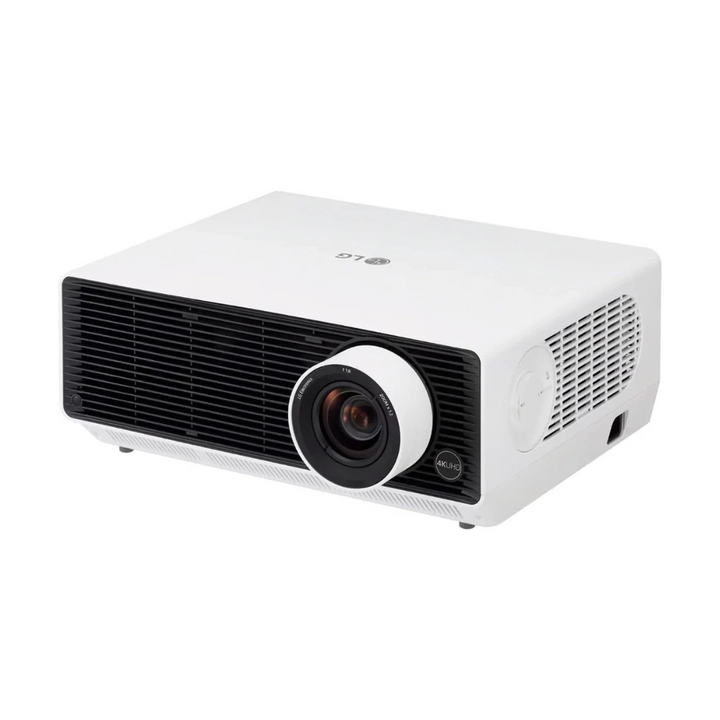 LG ProBeam BU53RG 4K laser projector, angled front view with lens — ideal for golf simulator bays