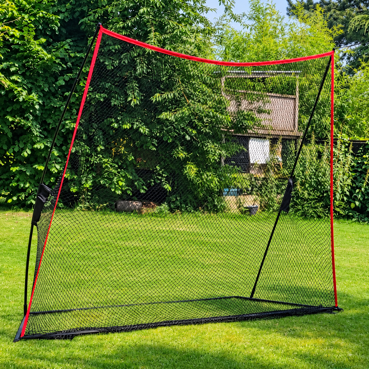 Golf at Home freestanding golf practice net set up on a garden lawn