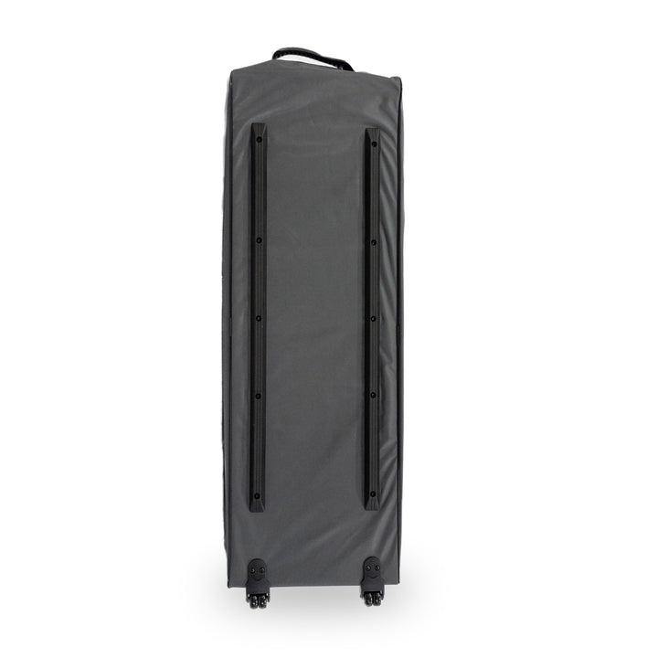 Bottom view of the Pro on the Go bag highlighting the reinforced plastic rails and wheel mounts.