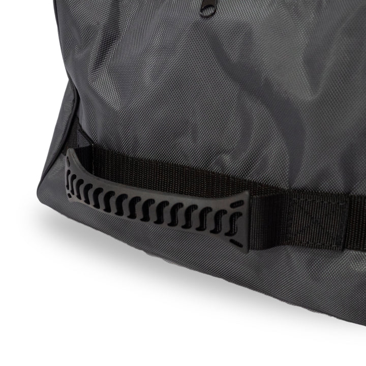Close-up of the Pro on the Go duffle bag's durable textured carry handle.