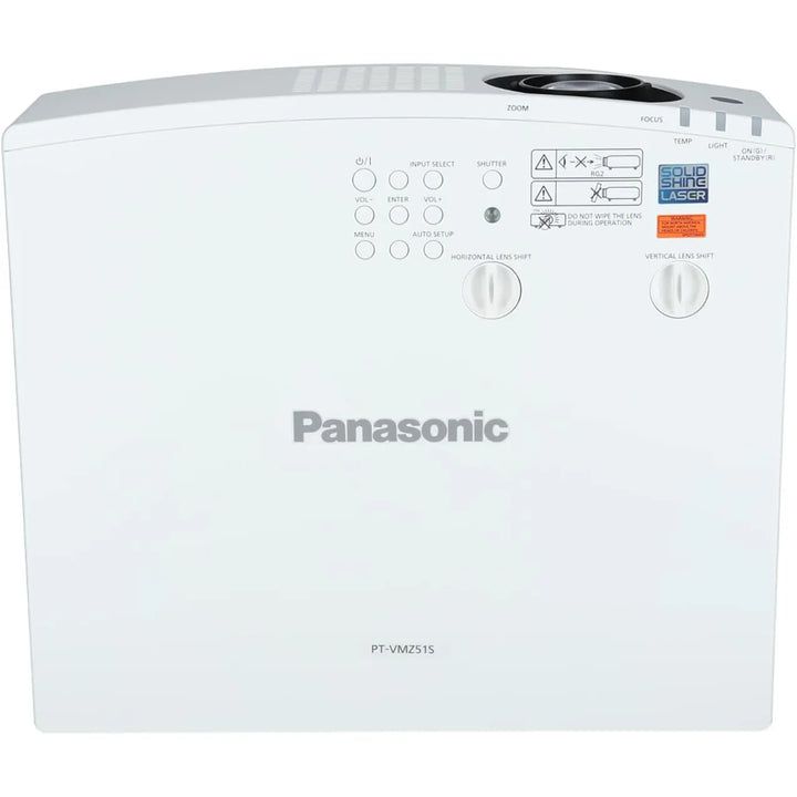 Panasonic PT-VMZ51S top view with lens shift and control panel for indoor golf simulators
