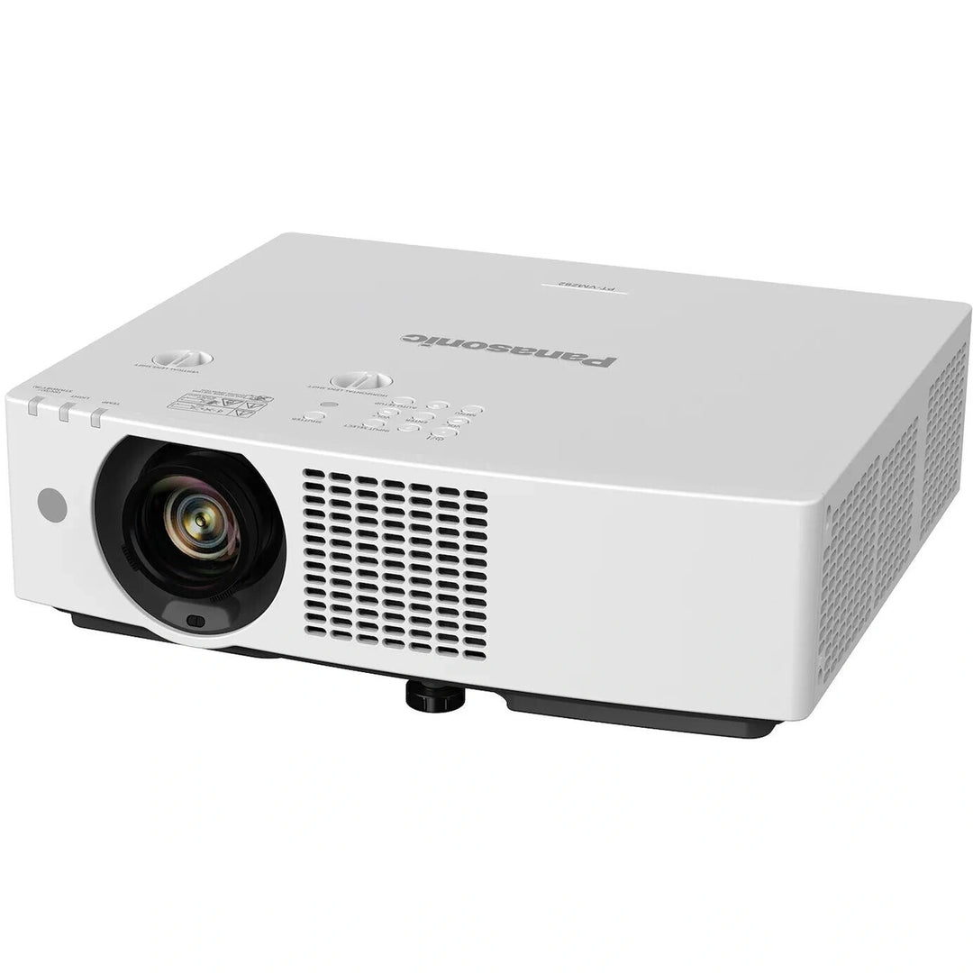Panasonic PT-VMZ62EJ laser projector front view with lens and ventilation panel – ideal for golf simulator installations.