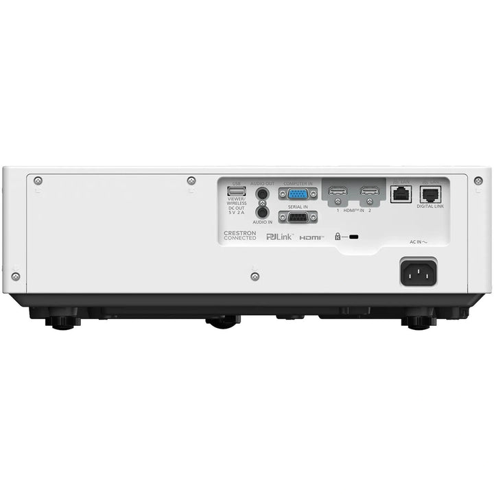 Panasonic PT-VMZ62EJ projector rear connectivity panel showing HDMI ports, LAN, Digital Link, USB and control interfaces.
