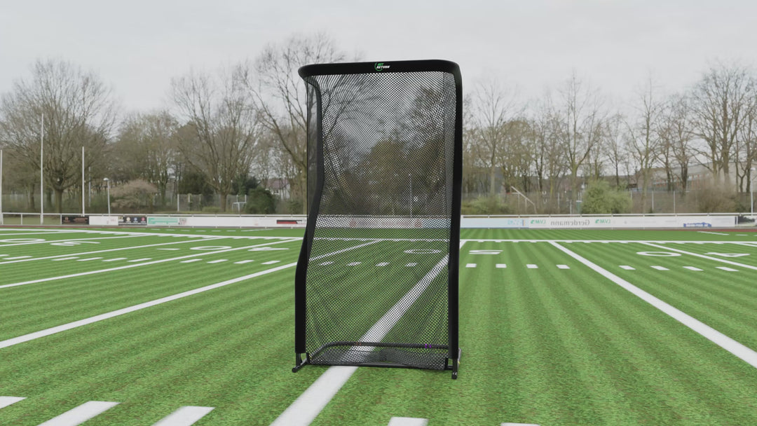Demo of the Net Return Extra Point Kicking Net used by NFL and NCAA teams – portable football training net with automatic ball return for kickers and punters