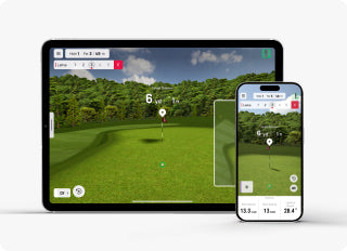 Putting-Ansicht in der Rapsodo-Golfsimulation auf Tablet und Smartphone