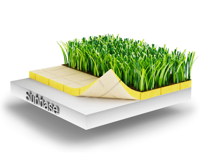 Underlay layer beneath synthetic putting turf