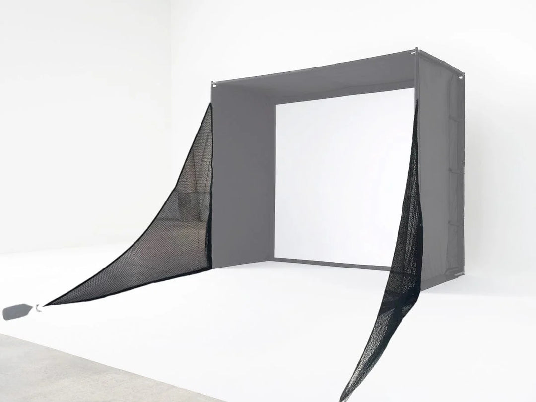 Side net pair for SKYTRAK 24/7 golf enclosure providing extended lateral protection