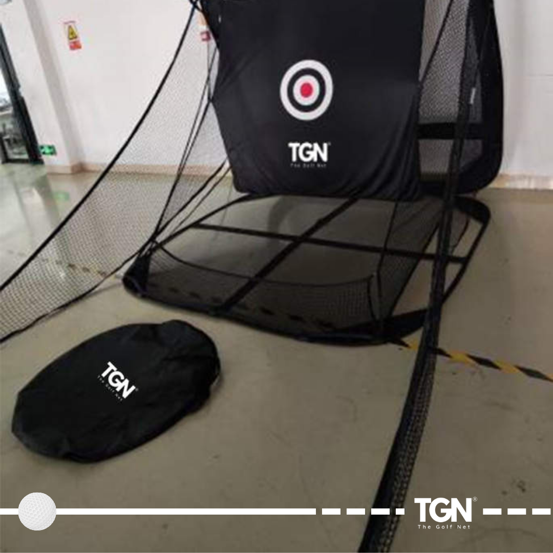 Golf net setup with weighted sandbags