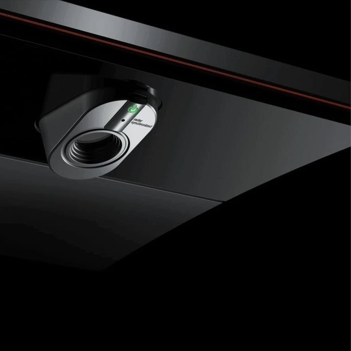 Close-up of Trackman iO golf launch monitor camera and radar system for accurate indoor ball tracking