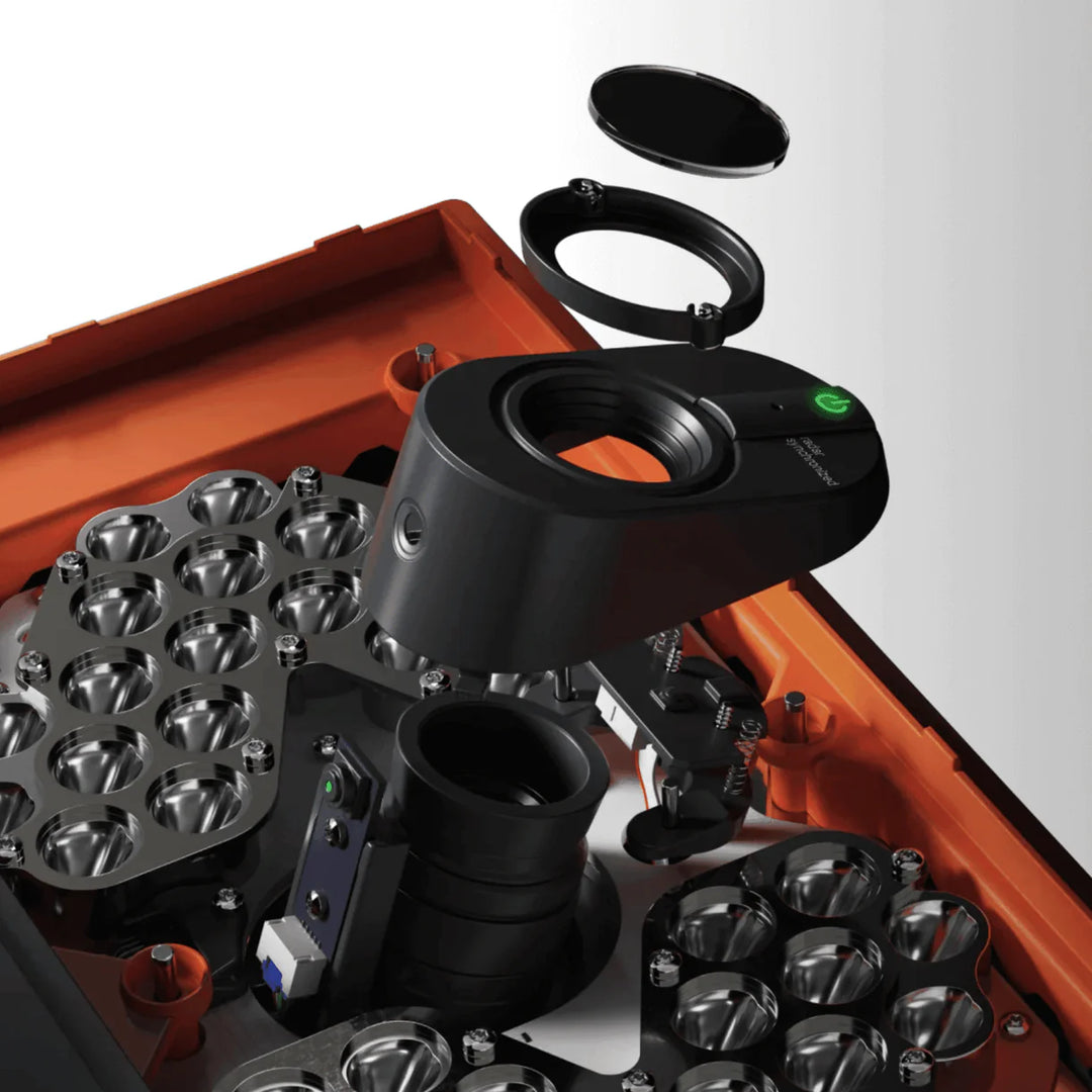 Internal view of Trackman iO launch monitor showing advanced radar and optical tracking technology components