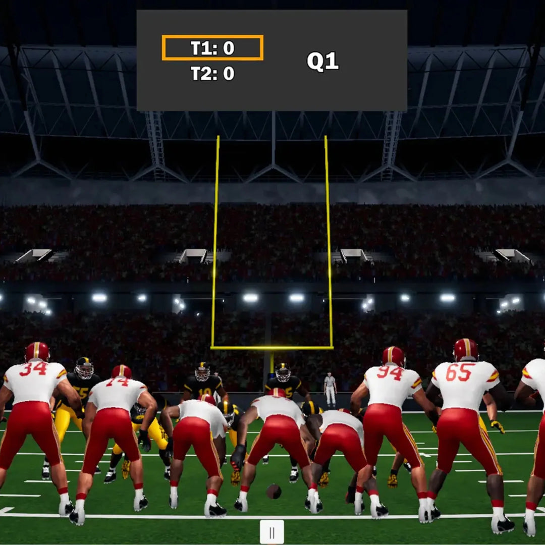 TruGolf MultiSport ARCADE – Field Goal Frenzy football game with players lining up for a kick.